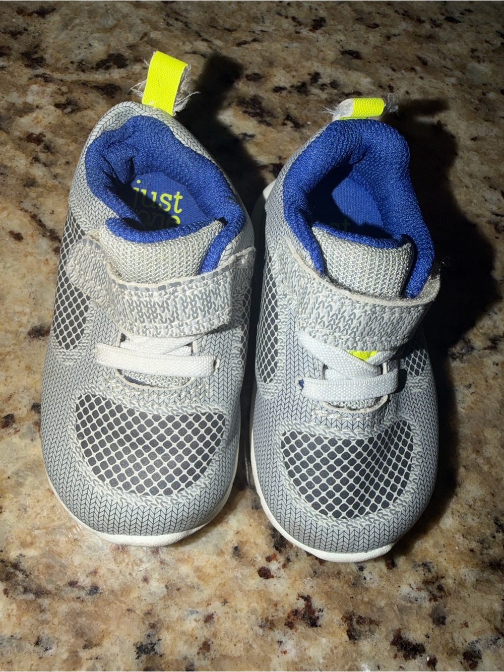 Kids Athletic Sneakers - Gray with Blue and Yellow Accents